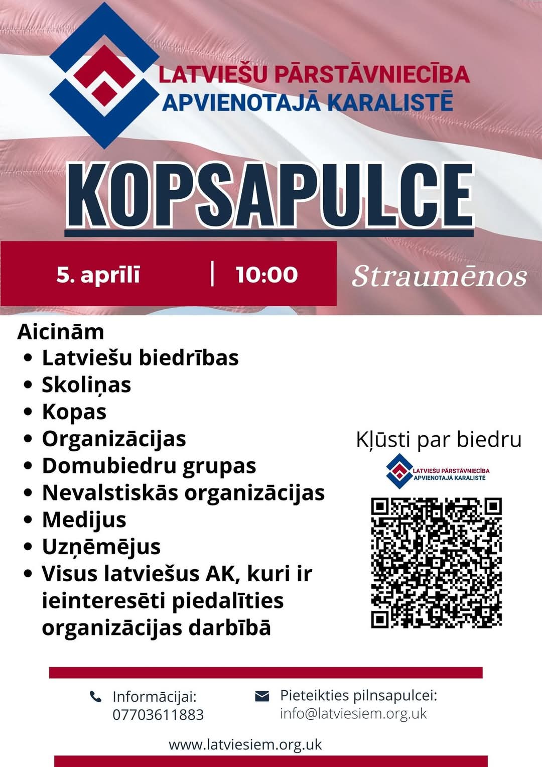 Latviešu pārstāvniecība Apvienotajā Karalistē (LPAK) sasauc visus interesentus uz biedru KOPSAPULCI